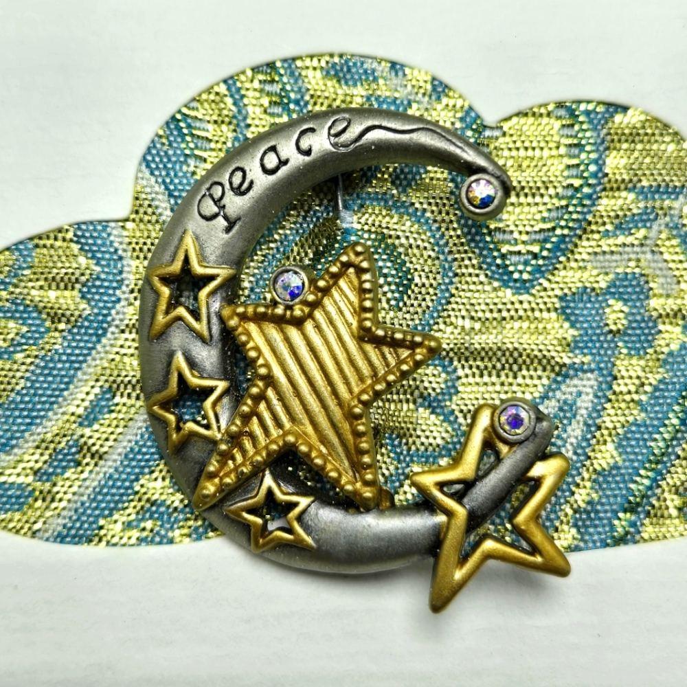 NWT 2007 Patricia Darling Dash Peace Crescent Moon Stars Brooch Inspirational
